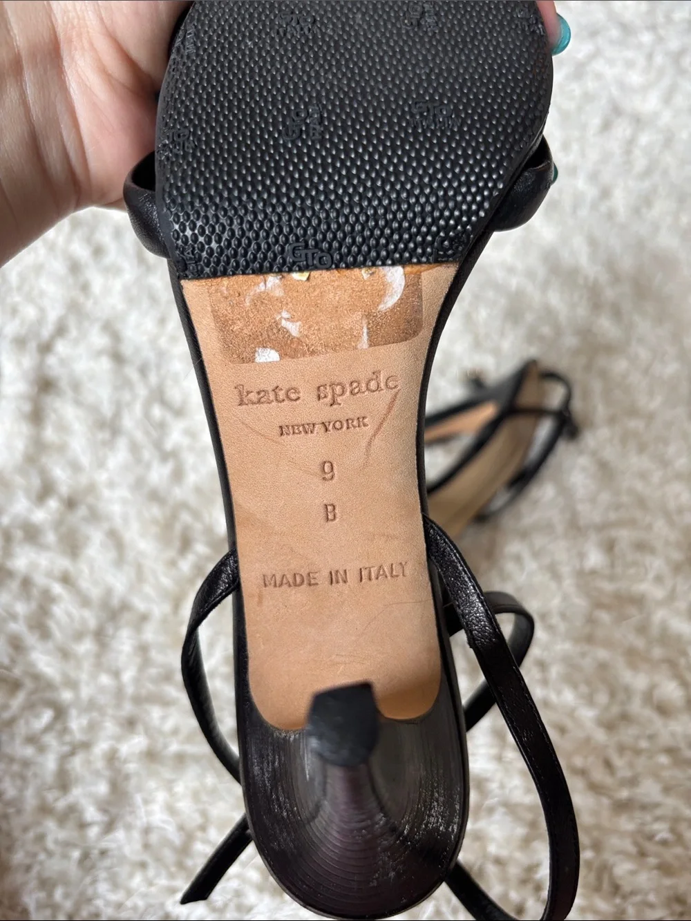kate spade Black Knotted Ankle-Strap Heels with Gold Accents